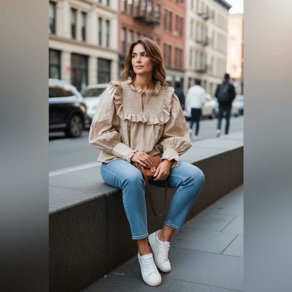 Sea Beige Ruffled Top